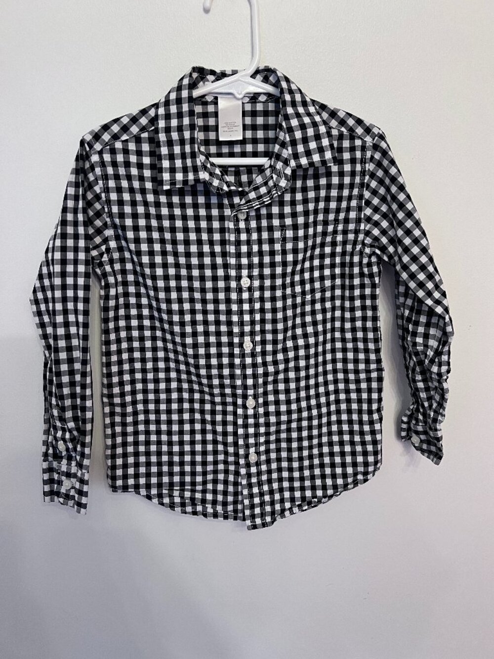 Janie and Jack Boys Black & White Gingham Button-Down Shirt size 4